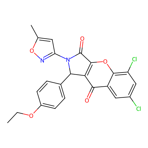 5,7-dichloro-1-(4-ethoxyphenyl)-2-(5-methyl-1,2-oxazol-3-yl)-1,2-dihydrochromeno[2,3-c]pyrrole-3,9-dione structure
