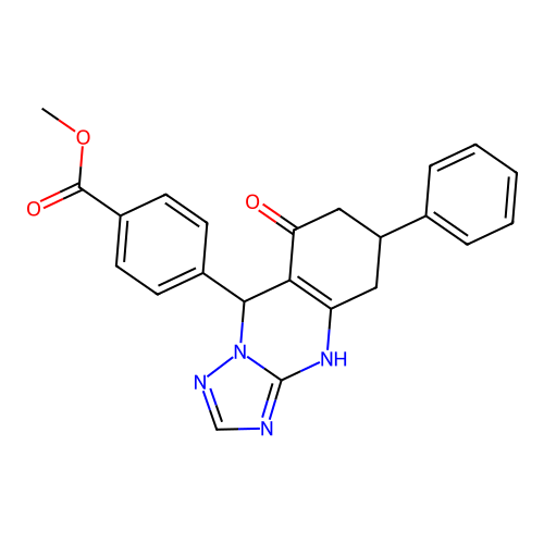 methyl 4-(8-hydroxy-6-phenyl-5,6,7,9-tetrahydro[1,2,4]triazolo[5,1-b]quinazolin-9-yl)benzoate structure