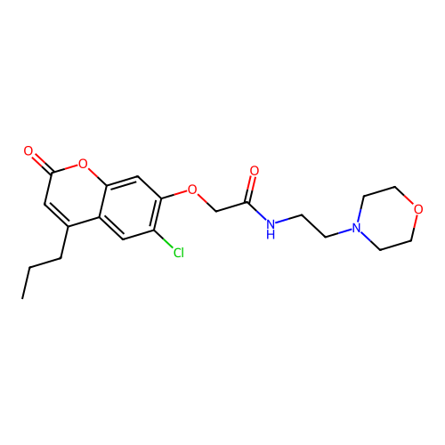 2-((6-chloro-2-oxo-4-propyl-2H-chromen-7-yl)oxy)-N-(2-morpholinoethyl)acetamide structure