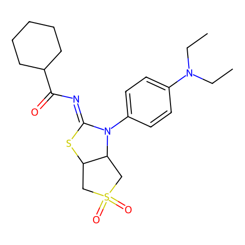 (Z)-N-(3-(4-(diethylamino)phenyl)-5,5-dioxidotetrahydrothieno[3,4-d]thiazol-2(3H)-ylidene)cyclohexanecarboxamide structure