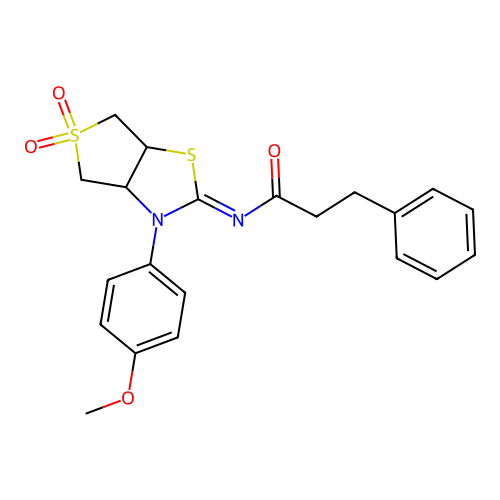 N-[(2Z)-3-(4-methoxyphenyl)-5,5-dioxidotetrahydrothieno[3,4-d][1,3]thiazol-2(3H)-ylidene]-3-phenylpropanamide structure