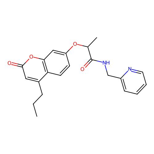 2-((2-oxo-4-propyl-2H-chromen-7-yl)oxy)-N-(pyridin-2-ylmethyl)propanamide structure