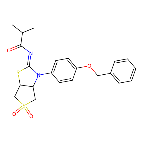 (Z)-N-(3-(4-(benzyloxy)phenyl)-5,5-dioxidotetrahydrothieno[3,4-d]thiazol-2(3H)-ylidene)isobutyramide structure