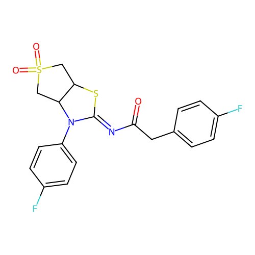 2-(4-fluorophenyl)-N-[(2E)-3-(4-fluorophenyl)-5,5-dioxidotetrahydrothieno[3,4-d][1,3]thiazol-2(3H)-ylidene]acetamide structure