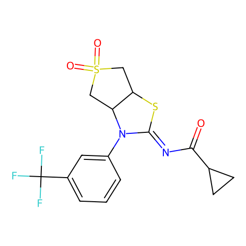 N-[(2Z)-5,5-dioxido-3-[3-(trifluoromethyl)phenyl]tetrahydrothieno[3,4-d][1,3]thiazol-2(3H)-ylidene]cyclopropanecarboxamide structure