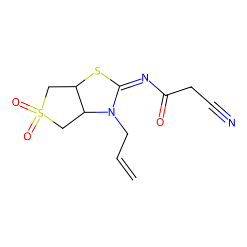 (Z)-N-(3-allyl-5,5-dioxidotetrahydrothieno[3,4-d]thiazol-2(3H)-ylidene)-2-cyanoacetamide structure