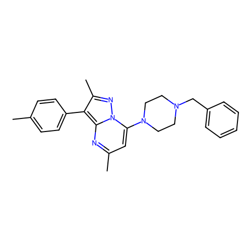 7-(4-Benzylpiperazin-1-yl)-2,5-dimethyl-3-(p-tolyl)pyrazolo[1,5-a]pyrimidine structure