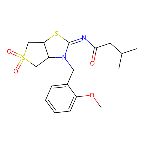 (Z)-N-(3-(2-methoxybenzyl)-5,5-dioxidotetrahydrothieno[3,4-d]thiazol-2(3H)-ylidene)-3-methylbutanamide structure
