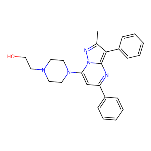2-[4-(2-Methyl-3,5-diphenylpyrazolo[1,5-a]pyrimidin-7-yl)piperazin-1-yl]ethanol structure