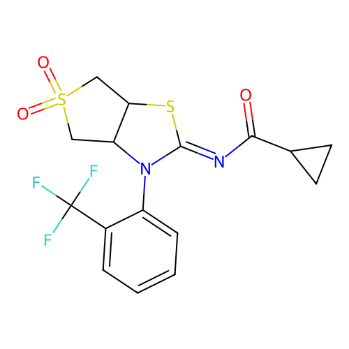 N-[(2Z)-5,5-dioxido-3-[2-(trifluoromethyl)phenyl]tetrahydrothieno[3,4-d][1,3]thiazol-2(3H)-ylidene]cyclopropanecarboxamide structure