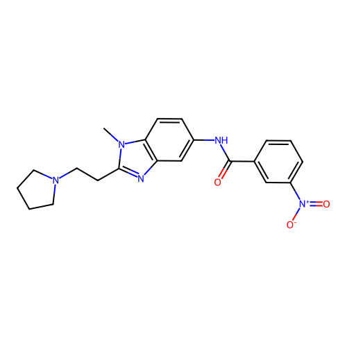 N-{1-methyl-2-[2-(pyrrolidin-1-yl)ethyl]-1H-benzimidazol-5-yl}-3-nitrobenzamide structure