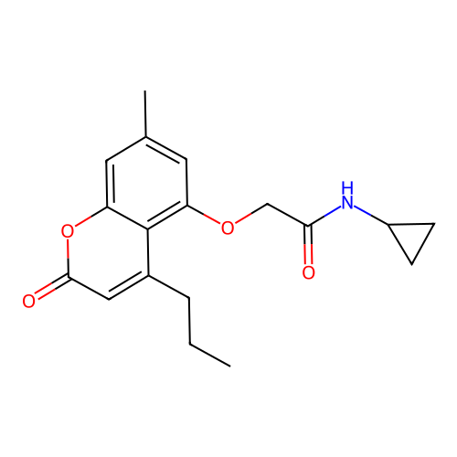 N-cyclopropyl-2-(7-methyl-2-oxo-4-propylchromen-5-yl)oxyacetamide structure