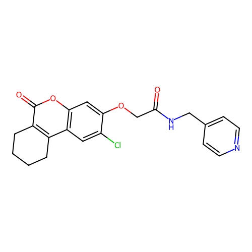 2-((2-chloro-6-oxo-7,8,9,10-tetrahydro-6H-benzo[c]chromen-3-yl)oxy)-N-(pyridin-4-ylmethyl)acetamide structure