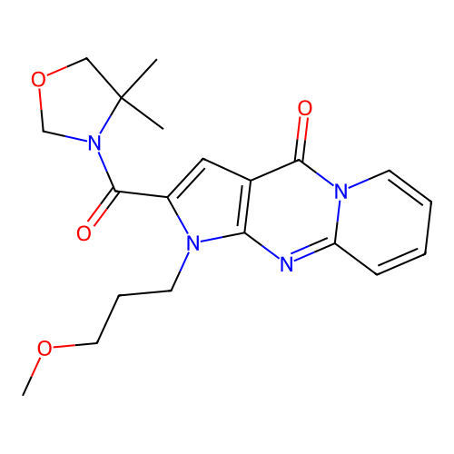 2-(4,4-dimethyloxazolidine-3-carbonyl)-1-(3-methoxypropyl)pyrido[1,2-a]pyrrolo[2,3-d]pyrimidin-4(1H)-one structure