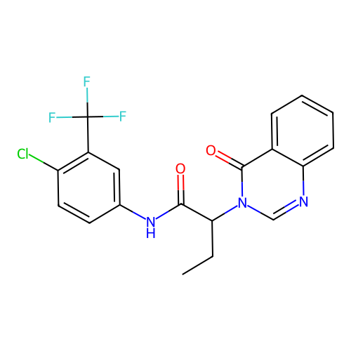 N-[4-chloro-3-(trifluoromethyl)phenyl]-2-(4-oxoquinazolin-3(4H)-yl)butanamide structure