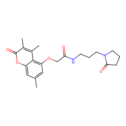 N-[3-(2-oxopyrrolidin-1-yl)propyl]-2-(3,4,7-trimethyl-2-oxochromen-5-yl)oxyacetamide structure