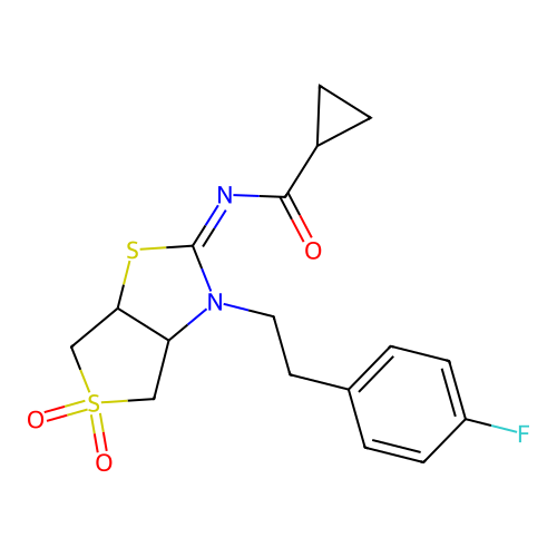 N-[(2Z)-3-[2-(4-fluorophenyl)ethyl]-5,5-dioxidotetrahydrothieno[3,4-d][1,3]thiazol-2(3H)-ylidene]cyclopropanecarboxamide structure