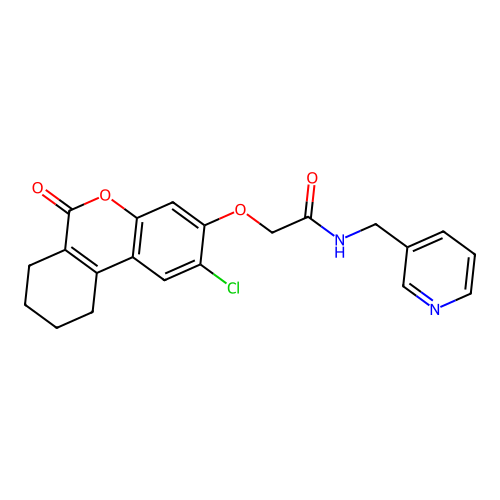 2-((2-chloro-6-oxo-7,8,9,10-tetrahydro-6H-benzo[c]chromen-3-yl)oxy)-N-(pyridin-3-ylmethyl)acetamide structure