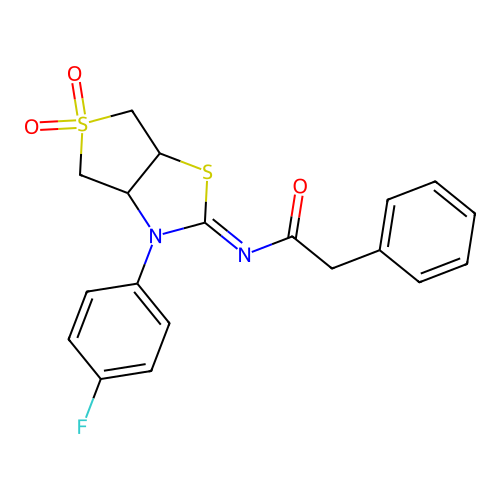 N-[(2Z)-3-(4-fluorophenyl)-5,5-dioxidotetrahydrothieno[3,4-d][1,3]thiazol-2(3H)-ylidene]-2-phenylacetamide structure
