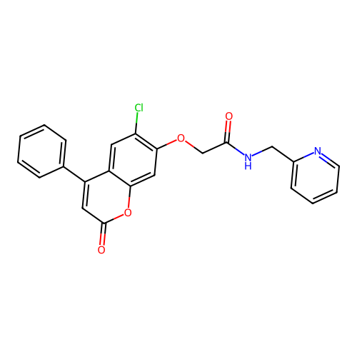 2-[(6-chloro-2-oxo-4-phenyl-2H-chromen-7-yl)oxy]-N-(pyridin-2-ylmethyl)acetamide structure