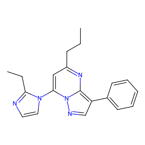 7-(2-ethyl-1H-imidazol-1-yl)-3-phenyl-5-propylpyrazolo[1,5-a]pyrimidine structure