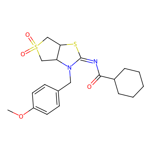(Z)-N-(3-(4-methoxybenzyl)-5,5-dioxidotetrahydrothieno[3,4-d]thiazol-2(3H)-ylidene)cyclohexanecarboxamide structure