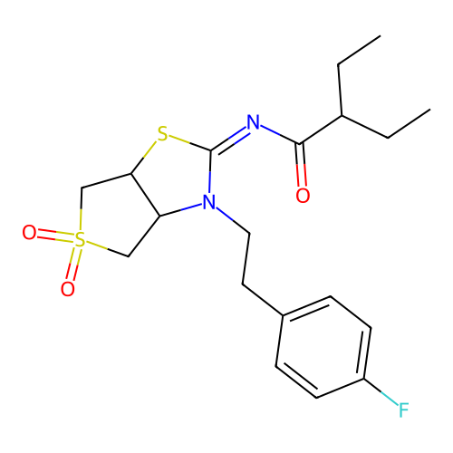 2-ethyl-N-[(2E)-3-[2-(4-fluorophenyl)ethyl]-5,5-dioxidotetrahydrothieno[3,4-d][1,3]thiazol-2(3H)-ylidene]butanamide structure