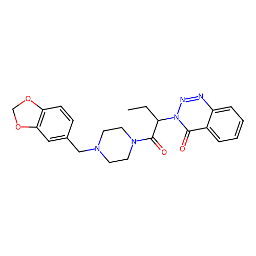 3-(1-(4-(benzo[d][1,3]dioxol-5-ylmethyl)piperazin-1-yl)-1-oxobutan-2-yl)benzo[d][1,2,3]triazin-4(3H)-one structure