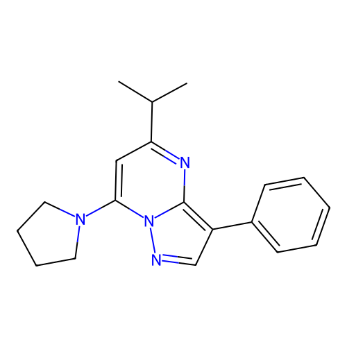 3-Phenyl-5-(propan-2-yl)-7-(pyrrolidin-1-yl)pyrazolo[1,5-a]pyrimidine structure