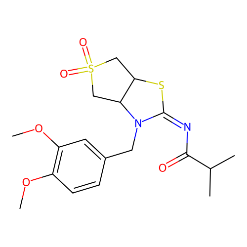 (Z)-N-(3-(3,4-dimethoxybenzyl)-5,5-dioxidotetrahydrothieno[3,4-d]thiazol-2(3H)-ylidene)isobutyramide structure