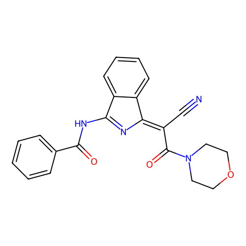 (Z)-N-(1-(1-cyano-2-morpholino-2-oxoethylidene)-1H-isoindol-3-yl)benzamide structure