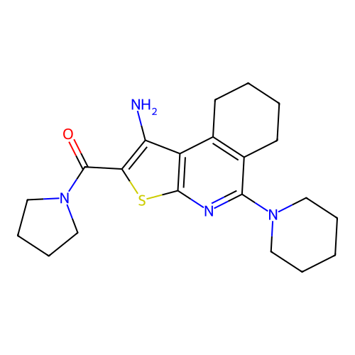 (1-amino-5-(piperidin-1-yl)-6,7,8,9-tetrahydrothieno[2,3-c]isoquinolin-2-yl)(pyrrolidin-1-yl)methanone structure