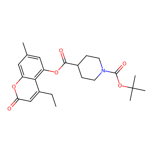 1-tert-butyl 4-(4-ethyl-7-methyl-2-oxo-2H-chromen-5-yl) piperidine-1,4-dicarboxylate structure