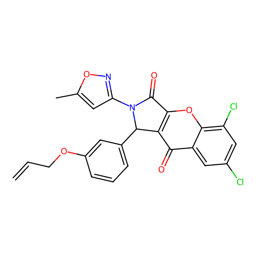 1-(3-(allyloxy)phenyl)-5,7-dichloro-2-(5-methylisoxazol-3-yl)-1,2-dihydrochromeno[2,3-c]pyrrole-3,9-dione structure