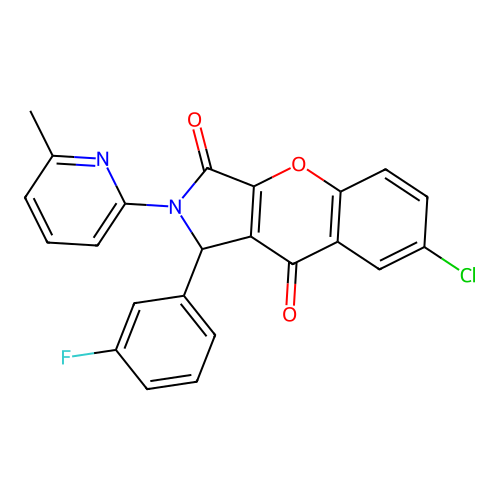 7-chloro-1-(3-fluorophenyl)-2-(6-methylpyridin-2-yl)-1,2-dihydrochromeno[2,3-c]pyrrole-3,9-dione structure