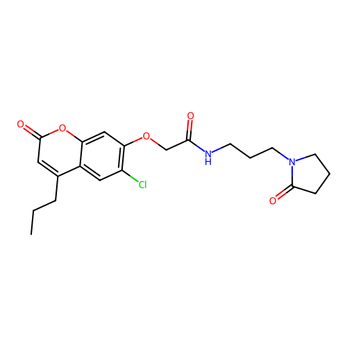 2-(6-chloro-2-oxo-4-propylchromen-7-yl)oxy-N-[3-(2-oxopyrrolidin-1-yl)propyl]acetamide structure