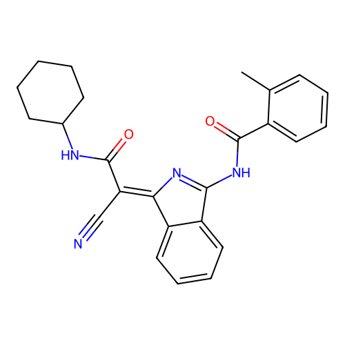N-[(3Z)-3-[1-cyano-2-(cyclohexylamino)-2-oxoethylidene]isoindol-1-yl]-2-methylbenzamide structure
