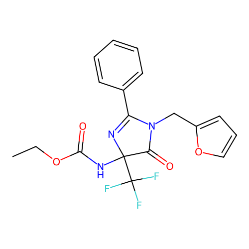 Ethyl N-[1-(2-furylmethyl)-5-oxo-2-phenyl-4-(trifluoromethyl)imidazol-4-yl]carbamate structure