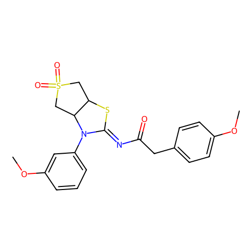 2-(4-methoxyphenyl)-N-[(2E)-3-(3-methoxyphenyl)-5,5-dioxidotetrahydrothieno[3,4-d][1,3]thiazol-2(3H)-ylidene]acetamide structure