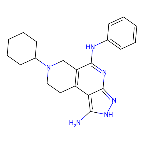 7-cyclohexyl-5-N-phenyl-2,6,8,9-tetrahydropyrazolo[3,4-c][2,7]naphthyridine-1,5-diamine structure
