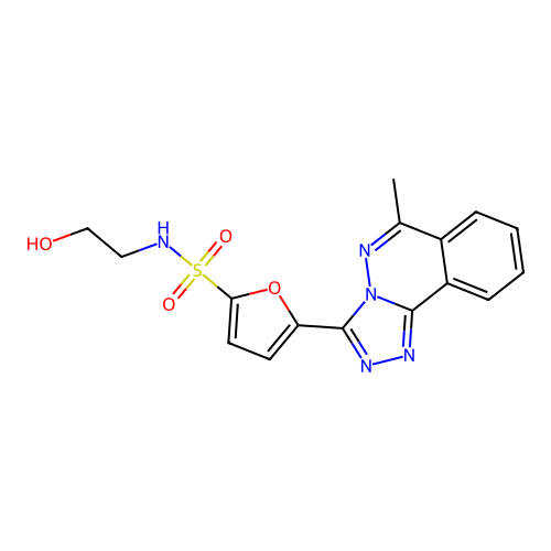 N-(2-hydroxyethyl)-5-(6-methyl-[1,2,4]triazolo[3,4-a]phthalazin-3-yl)furan-2-sulfonamide structure