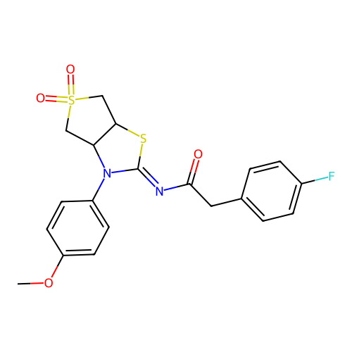 2-(4-fluorophenyl)-N-[(2E)-3-(4-methoxyphenyl)-5,5-dioxidotetrahydrothieno[3,4-d][1,3]thiazol-2(3H)-ylidene]acetamide structure