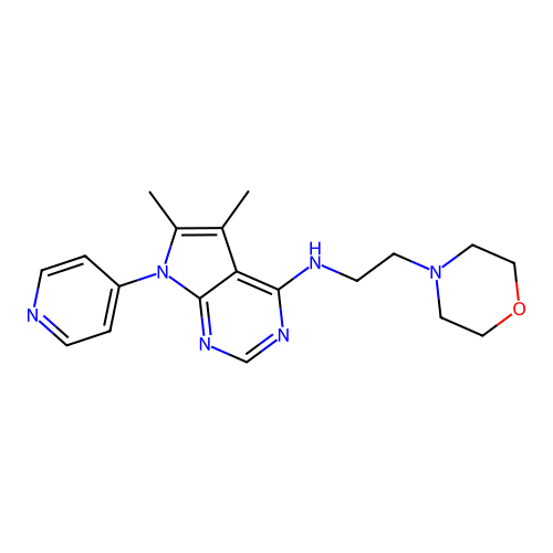5,6-dimethyl-N-(2-morpholin-4-ylethyl)-7-pyridin-4-ylpyrrolo[2,3-d]pyrimidin-4-amine structure