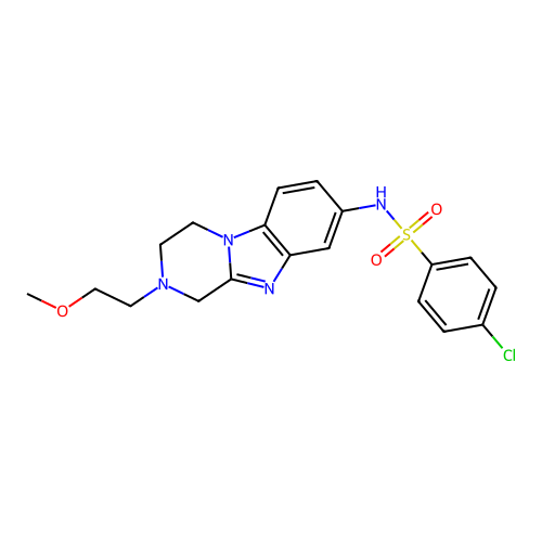 4-chloro-N-[2-(2-methoxyethyl)-3,4-dihydro-1H-pyrazino[1,2-a]benzimidazol-8-yl]benzenesulfonamide structure