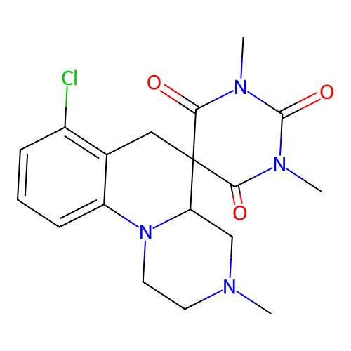 7'-chloro-1,3,3'-trimethylspiro[1,3-diazinane-5,5'-2,4,4a,6-tetrahydro-1H-pyrazino[1,2-a]quinoline]-2,4,6-trione structure