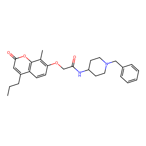 N-(1-benzyl-4-piperidyl)-2-(8-methyl-2-oxo-4-propyl-chromen-7-yl)oxy-acetamide structure