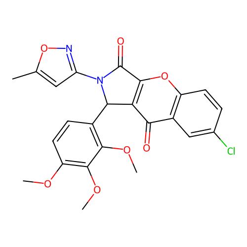 7-chloro-2-(5-methyl-1,2-oxazol-3-yl)-1-(2,3,4-trimethoxyphenyl)-1,2-dihydrochromeno[2,3-c]pyrrole-3,9-dione structure