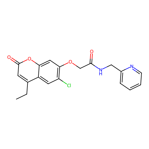 2-((6-chloro-4-ethyl-2-oxo-2H-chromen-7-yl)oxy)-N-(pyridin-2-ylmethyl)acetamide structure