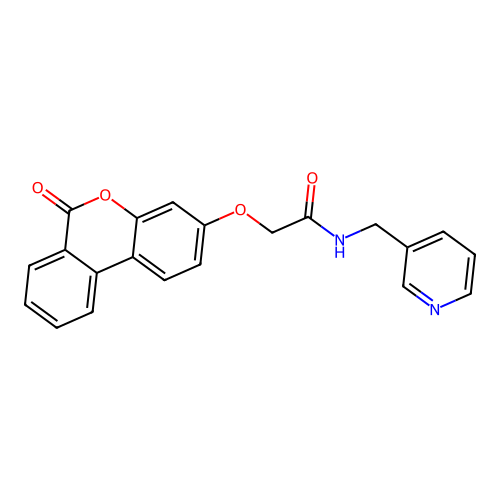2-((6-oxo-6H-benzo[c]chromen-3-yl)oxy)-N-(pyridin-3-ylmethyl)acetamide structure