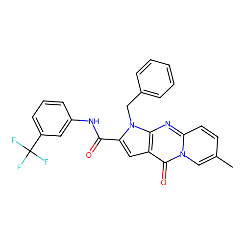 1-benzyl-7-methyl-4-oxo-N-(3-(trifluoromethyl)phenyl)-1,4-dihydropyrido[1,2-a]pyrrolo[2,3-d]pyrimidine-2-carboxamide structure